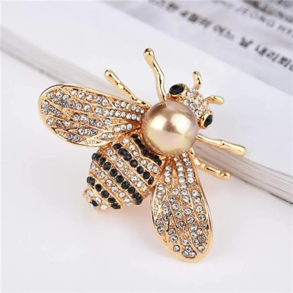 Crystal Honey Bee Brooch - Insect Themed Bee Brooch Animal - Gold Tone - Picture 3 of 6